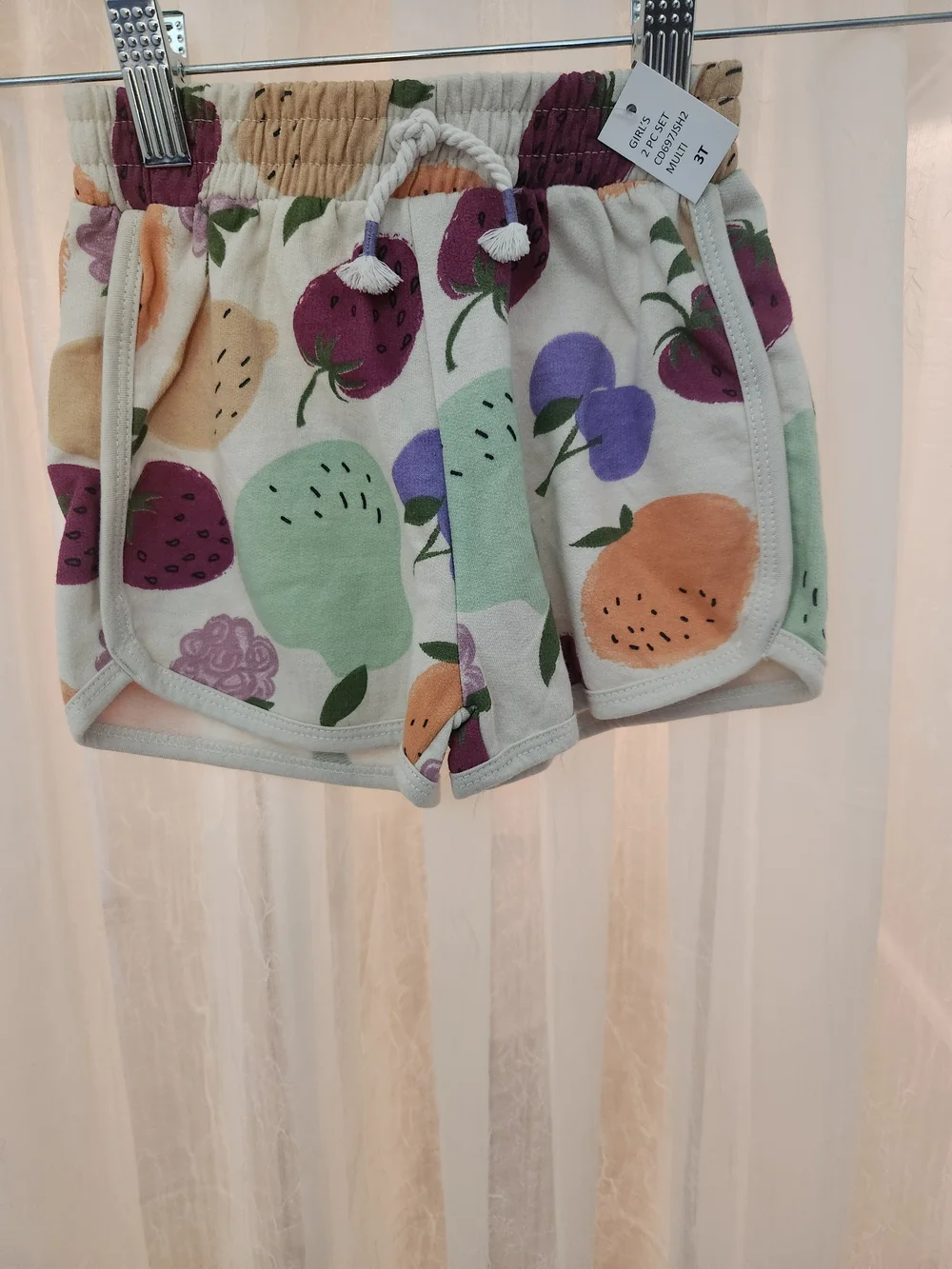 Jessica Simpson Cream Fruit Print Kids Matching Short Set, Sz-3T, NWT